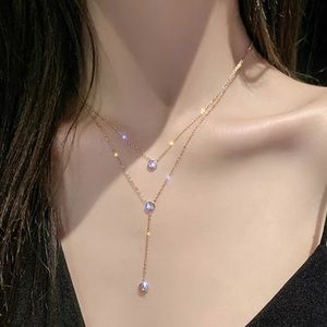 NEW 18K GOLD MULTI LAYER NECKLACE LARIAT DIAMOND